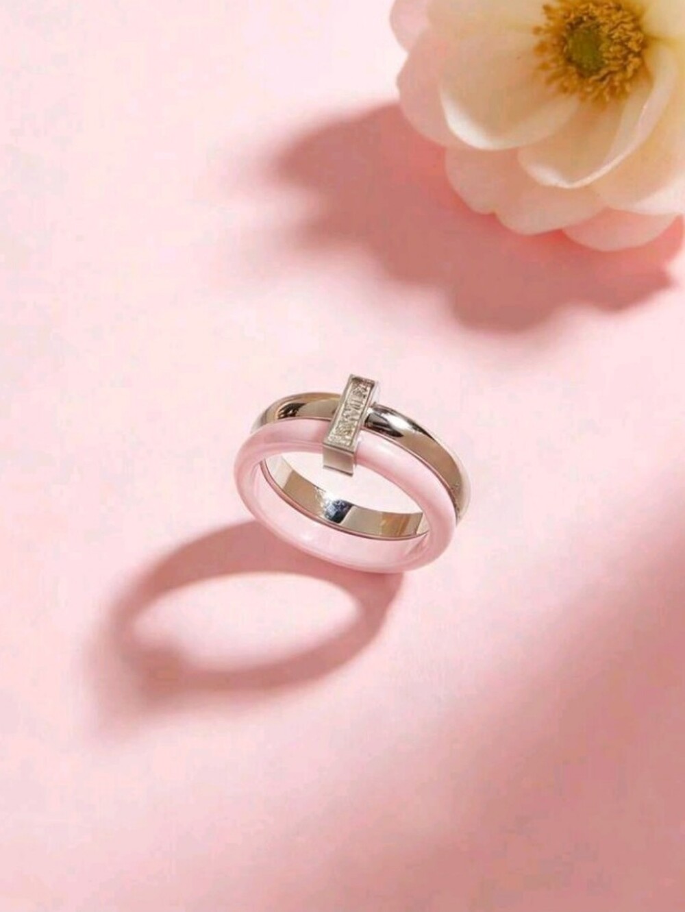 1pc Stainless Steel & Ceramic Cubic Zirconia Ring, Women's Jewelry Wedding Party